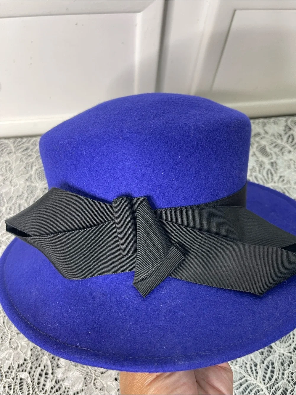 Olive Branch by Nicole Rose Royal Blue Wool Felt Bow Hat OS